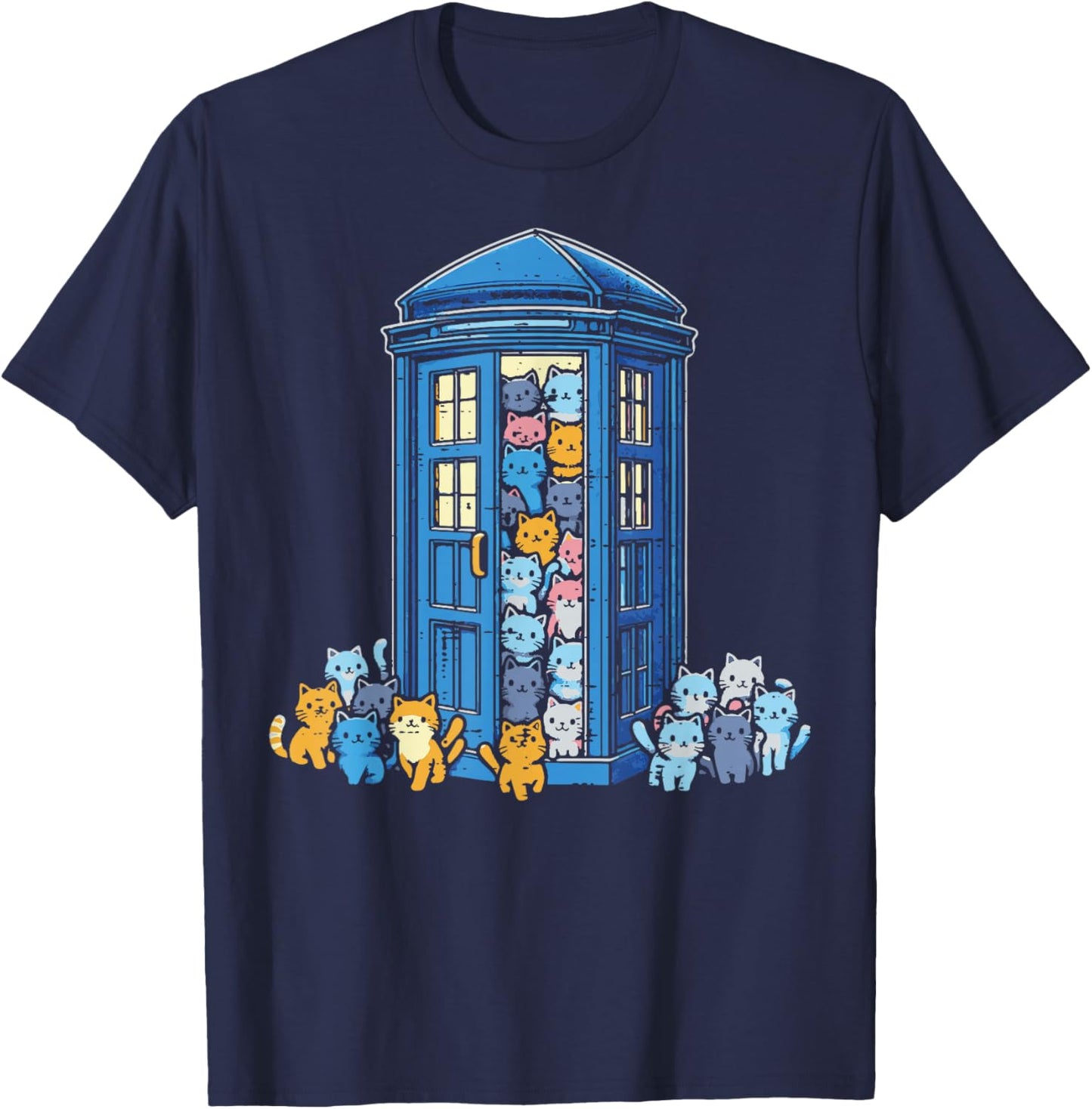 Cats Telephone Booth Cute Kitten Kitty Girls Kids Women Men T-Shirt - T-Shirt | Navy