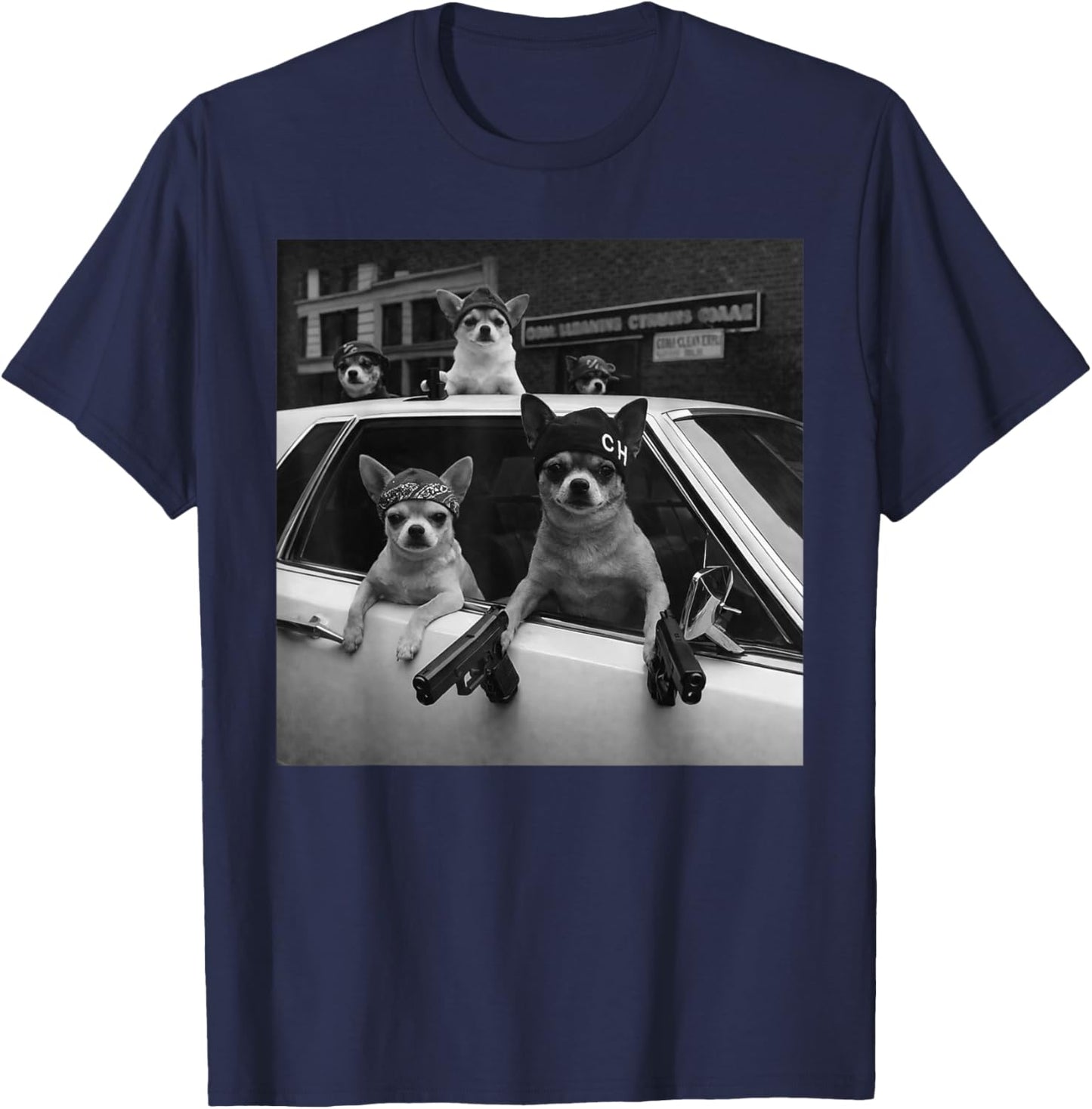 Funny Chihuahua Meme Chihuahua Gangster Dog Street Design T-Shirt - T-Shirt | Navy
