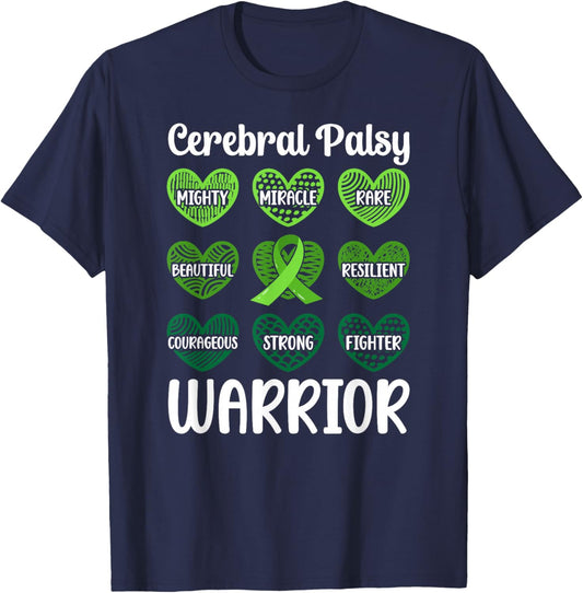 Cerebral Palsy Warrior Hearts CP Awareness Month T-Shirt - T-Shirt | Navy