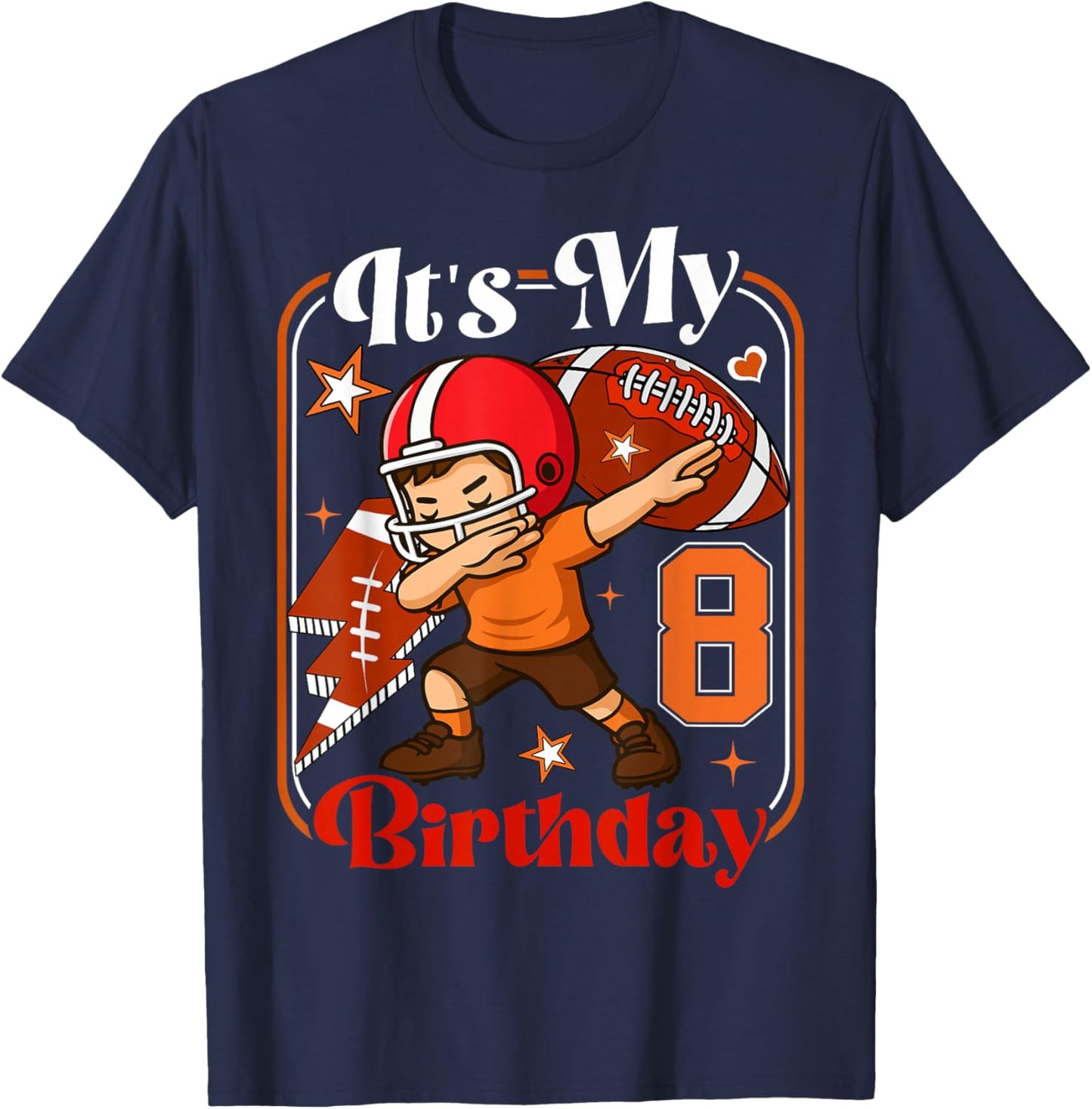Kids 8 Year Old It's My 8th Birthday Football Boys Girl Bday T-Shirt - T-Shirt | Navy