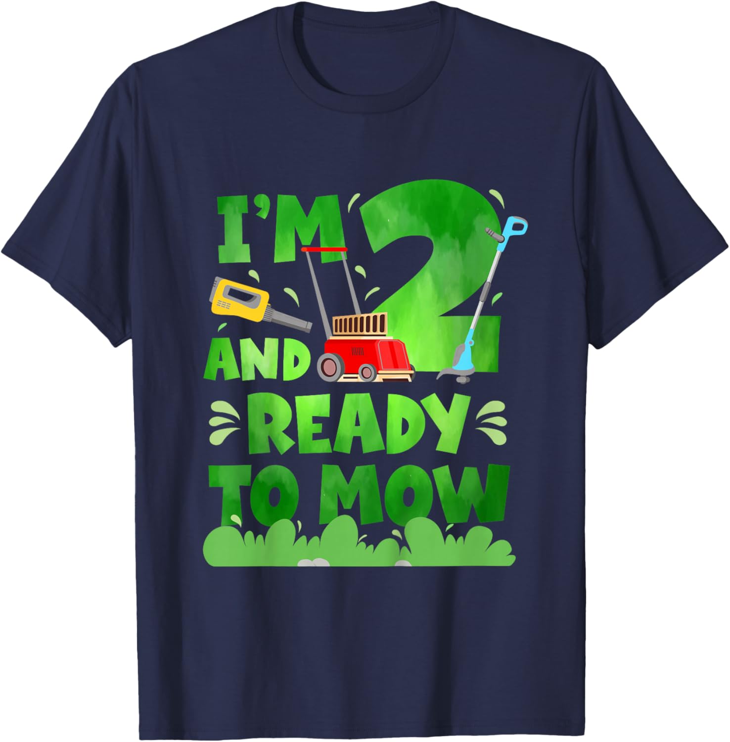 2nd Lawn Mowing Birthday 2 Year Old Lawn Mower T-Shirt - T-Shirt | Navy