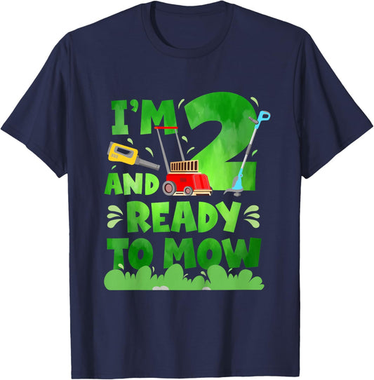 2nd Lawn Mowing Birthday 2 Year Old Lawn Mower T-Shirt - T-Shirt | Navy