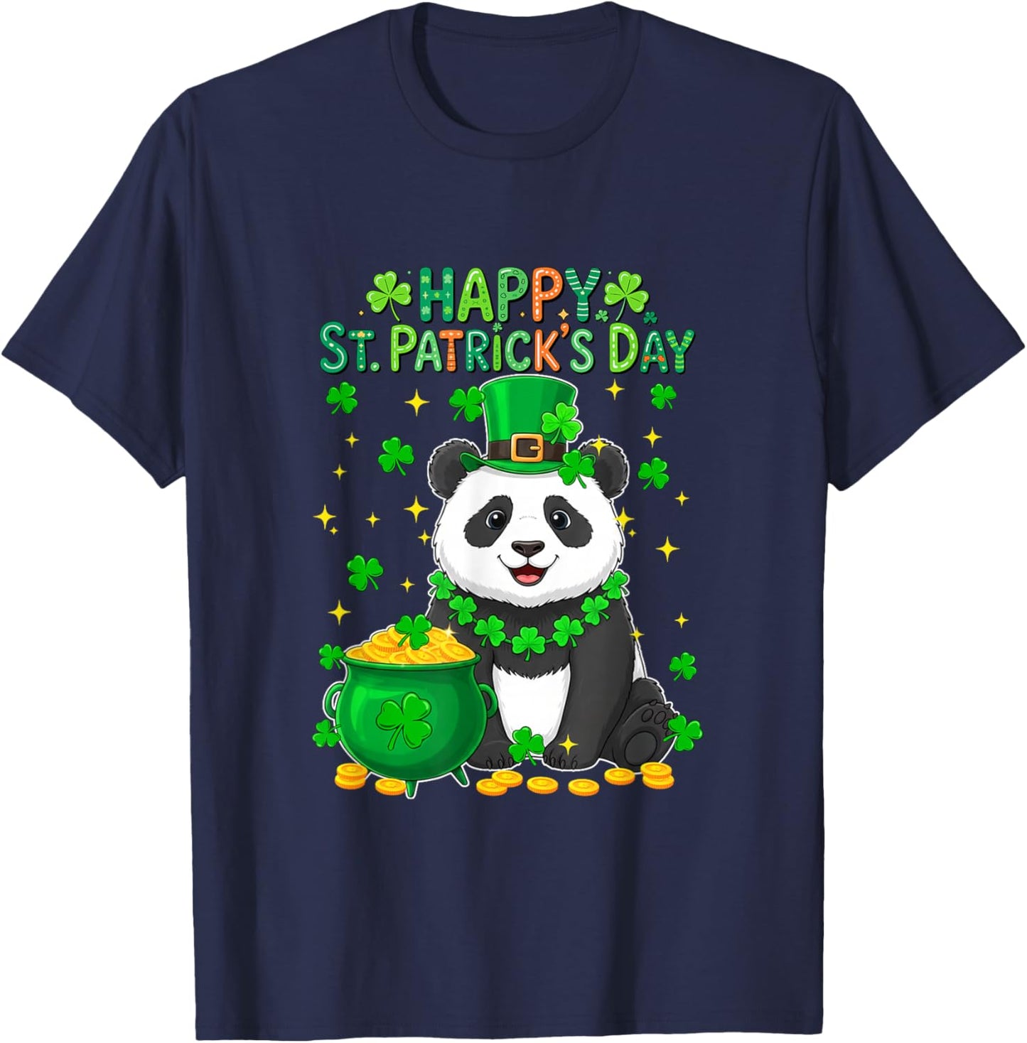 Happy St. Patrick's Day Panda Shamrocks Coins Lover Kids T-Shirt - T-Shirt | Navy