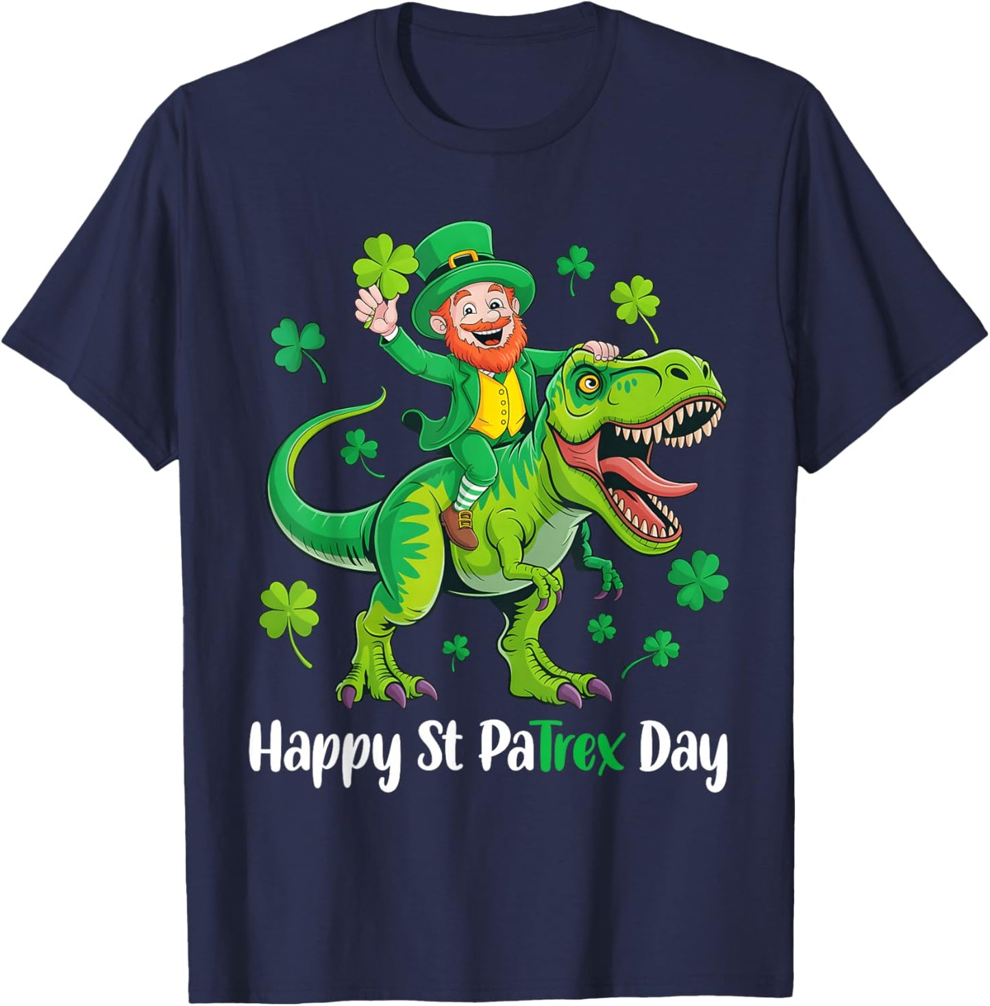 Funny St Patricks Day Pa-Trex Dinosaur Shamrock Boys Kids T-Shirt - T-Shirt | Navy
