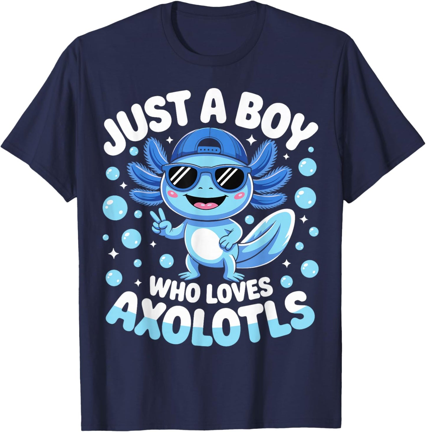 Just A Boy Who Loves Axolotls Cute Axolotl Kids Boys T-Shirt - T-Shirt | Navy