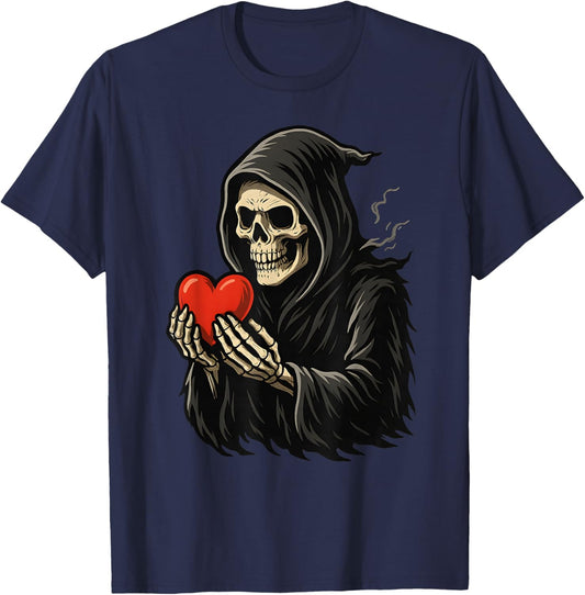 Grim Reaper Heart Dark Love Gothic Romance T-Shirt - T-Shirt | Navy