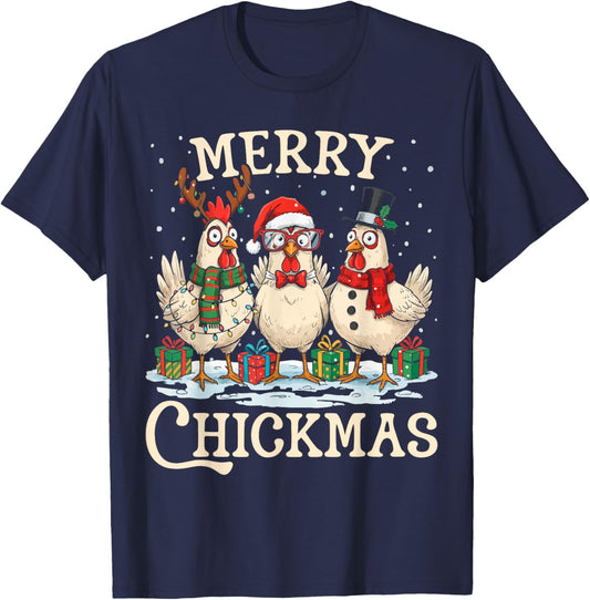 Chicken Christmas Santa Hat Merry Chickmas Xmas Farm Animal T-Shirt - T-Shirt | Navy