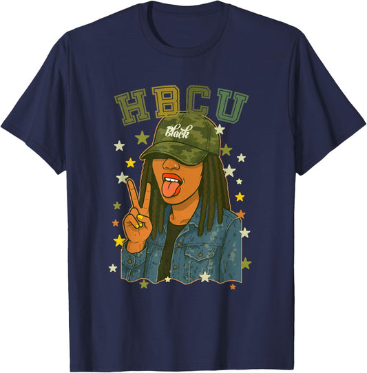HBCU Camo Black Woman Peace Sign Grad T-Shirt - T-Shirt | Navy