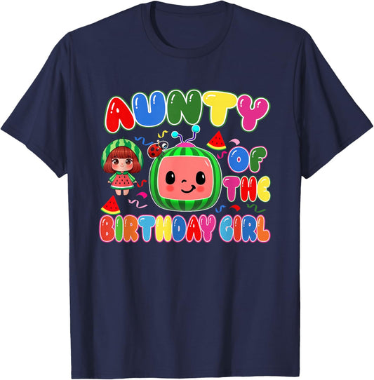 Aunty of The Birthday Girl Melon Family Matching Funny T-Shirt - T-Shirt | Navy