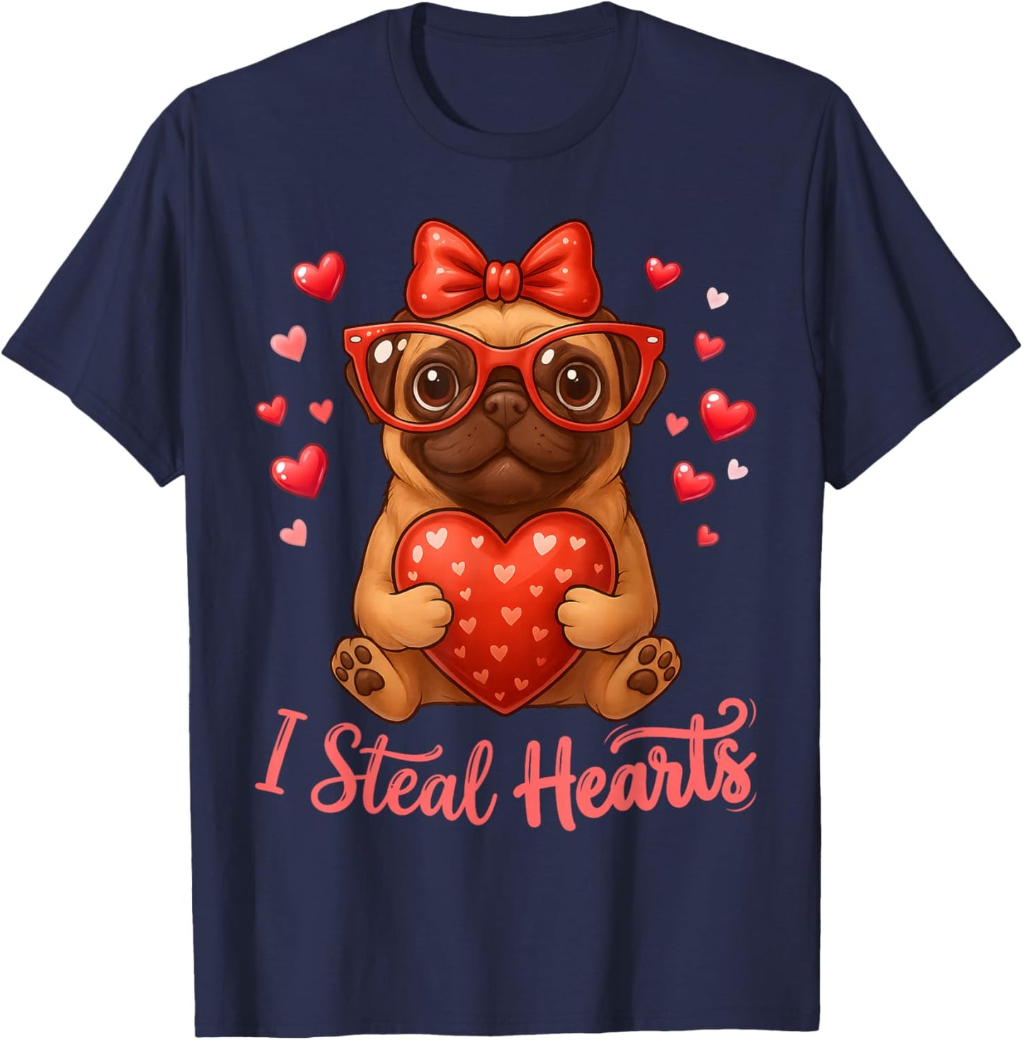 Pug Valentines Day Dog Lover Heart T-Shirt - T-Shirt | Navy