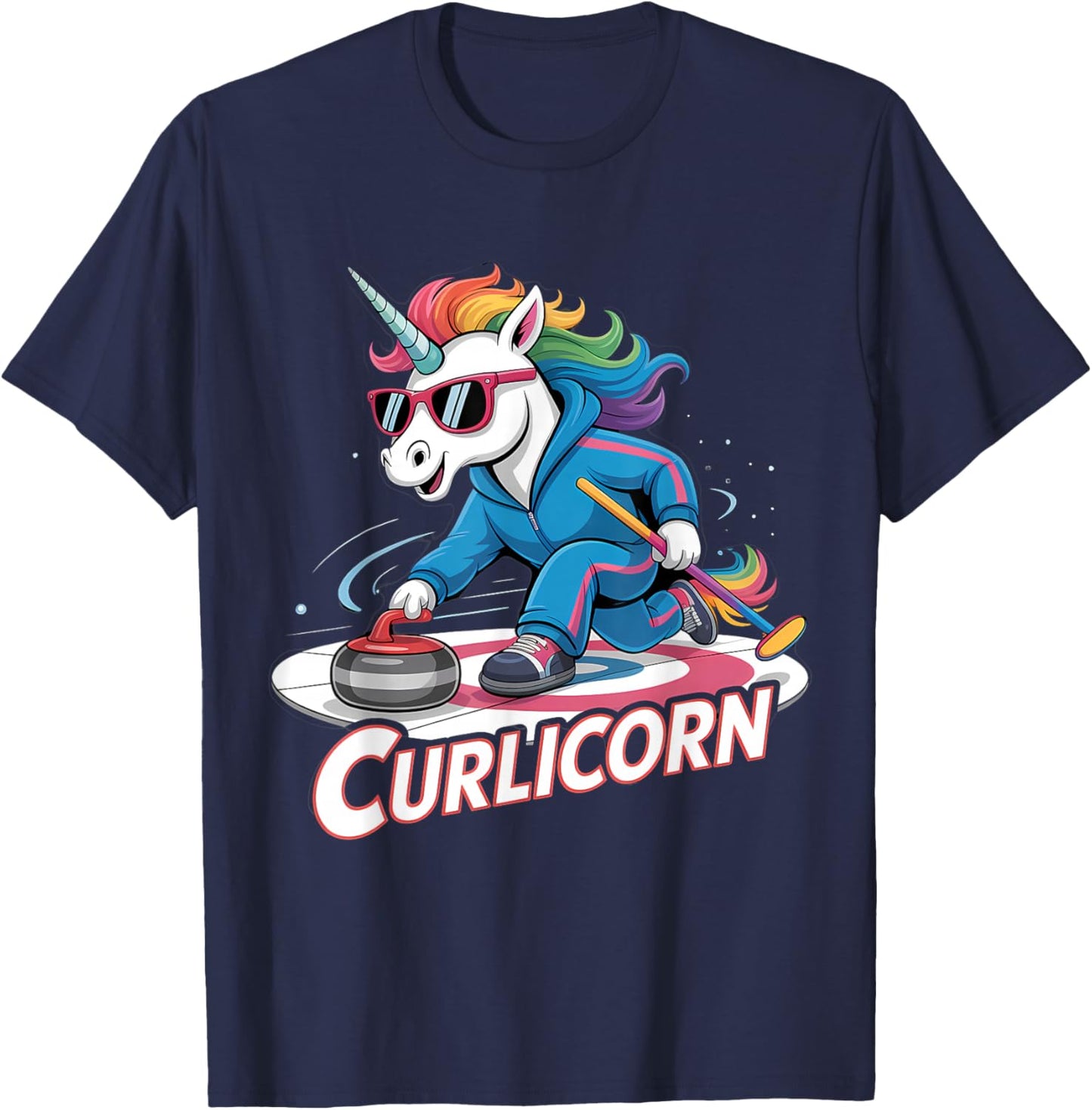 Curling Unicorn Ice Curling Player Ice Sport Funny Curling T-Shirt - T-Shirt | Navy