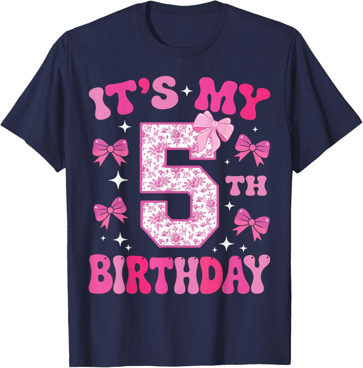 It's My 5th Birthday Girl Pink Coquette Bow 5 Year Old Boys T-Shirt - T-Shirt | Navy