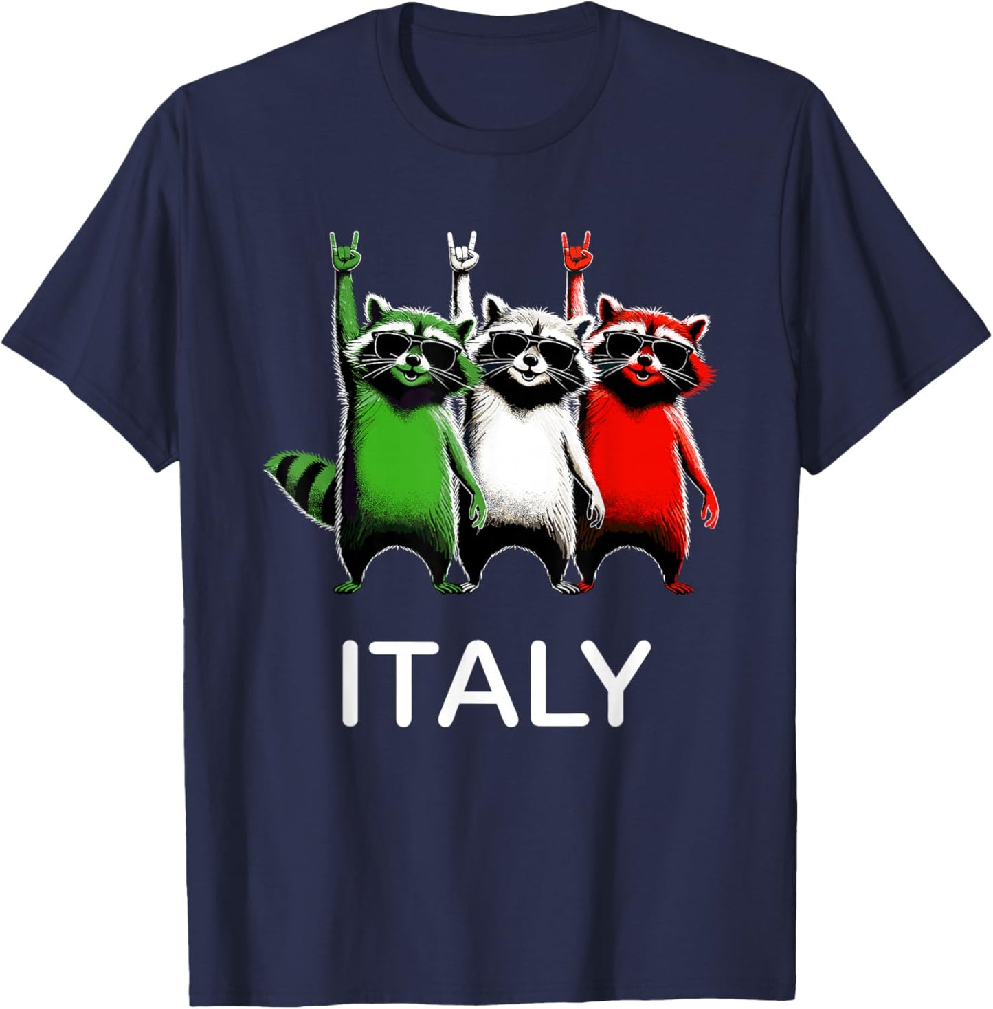 Italy Flag Funny Raccoon Men Women Kids Funny Italian T-Shirt - T-Shirt | Navy