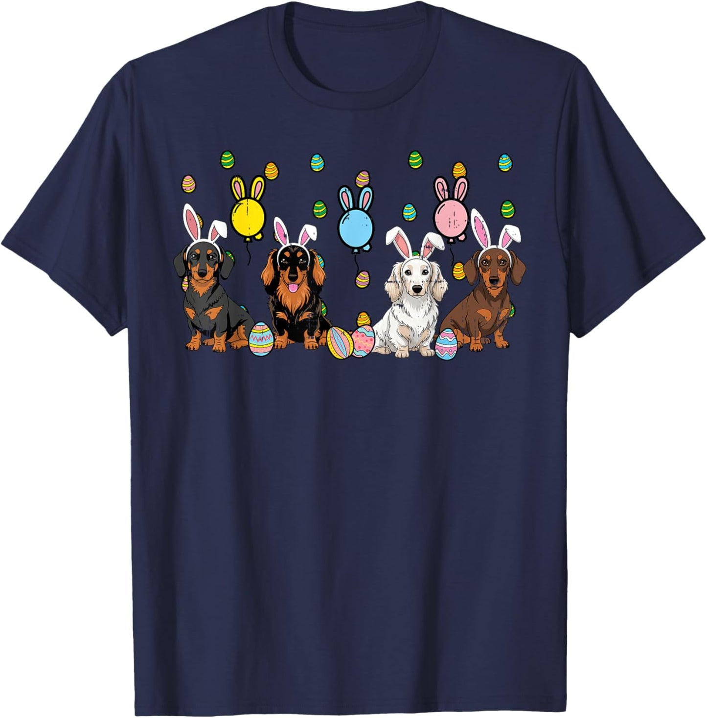 Easter Dog Dachshunds Bunny Ears Eggs Wiener Men Women Kids T-Shirt - T-Shirt | Navy