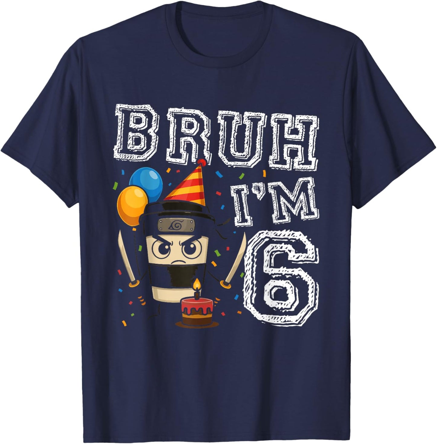 Cappuccino Assassino Bruh I'm 6 Age 6th Kids Boys Girls T-Shirt - T-Shirt | Navy