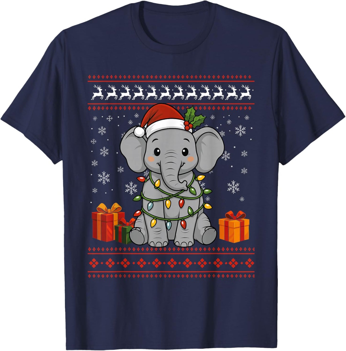Elephant Christmas Ugly Sweater Elephant Graphic T-Shirt - T-Shirt | Navy