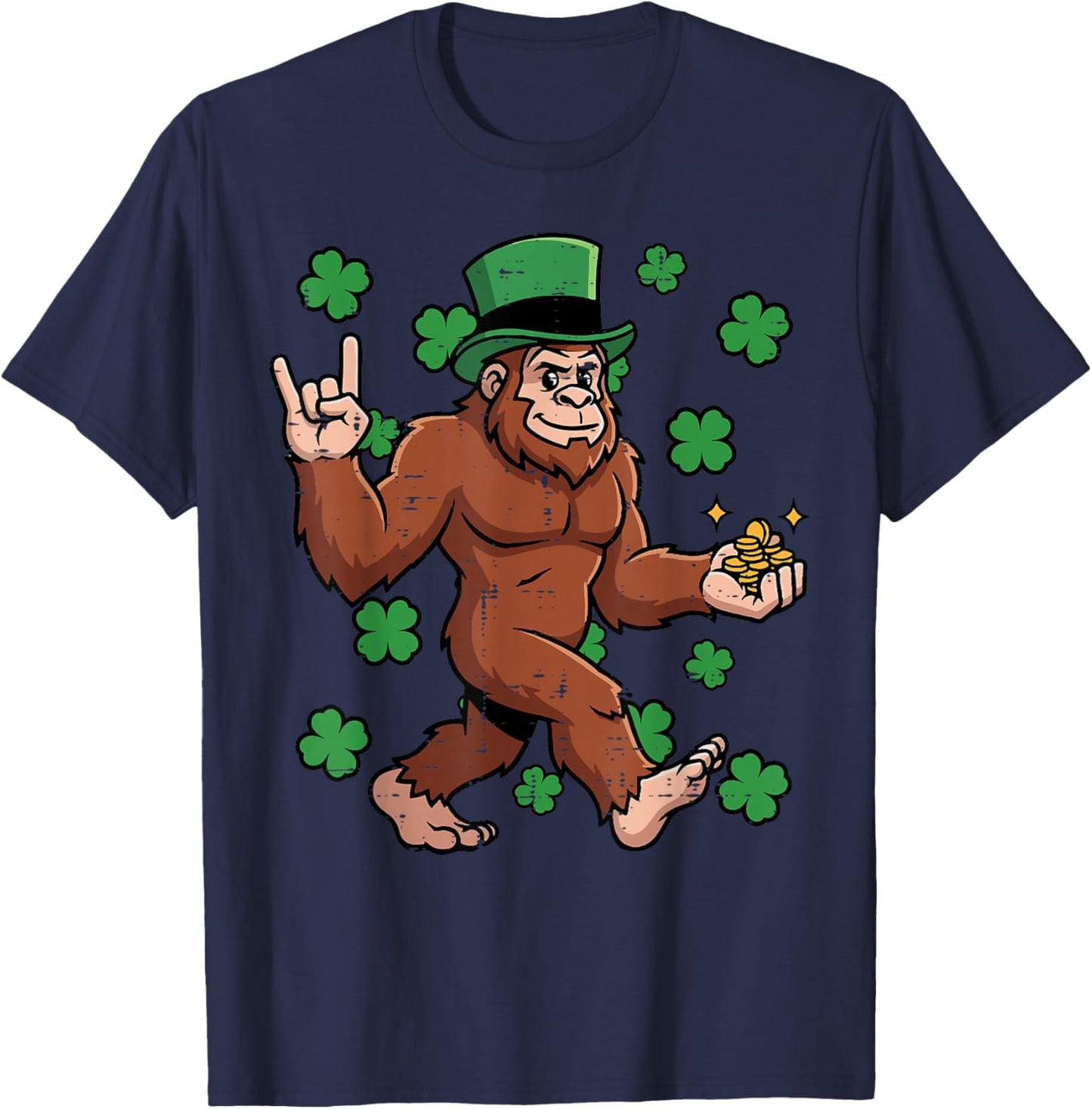 St Patricks Day Bigfoot Rocker Sasqutach Paddys Men Boys Kid T-Shirt - T-Shirt | Navy