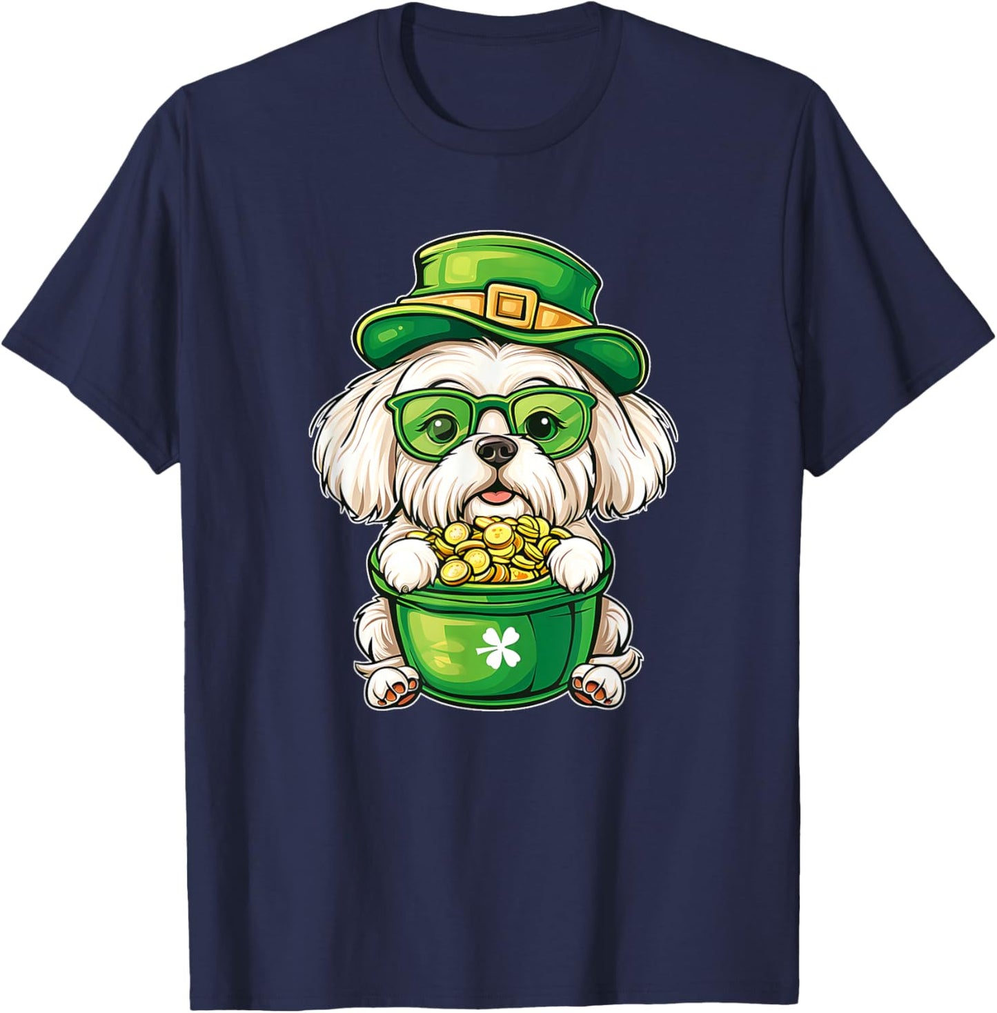 Lucky St. Patricks Day Maltese Dog Leprechaun Men Women T-Shirt - T-Shirt | Navy
