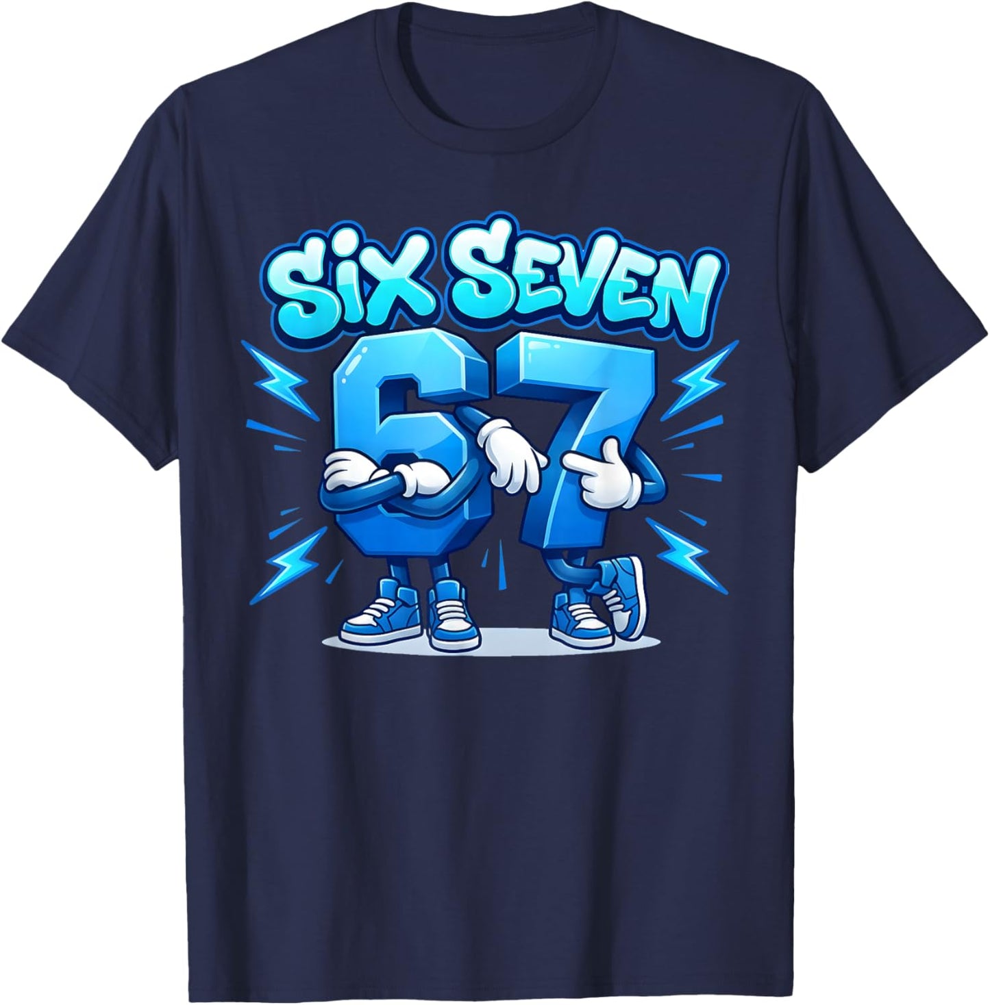 Six Seven 67 Meme Brainrot Blue Kids Women Men Boys T-Shirt - T-Shirt | Navy