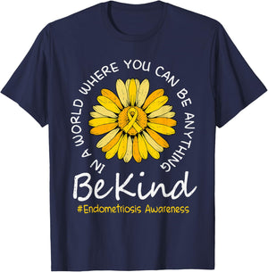 Be Kind Endometriosis Awareness Yellow Ribbon Endo Support T-Shirt - T-Shirt | Navy