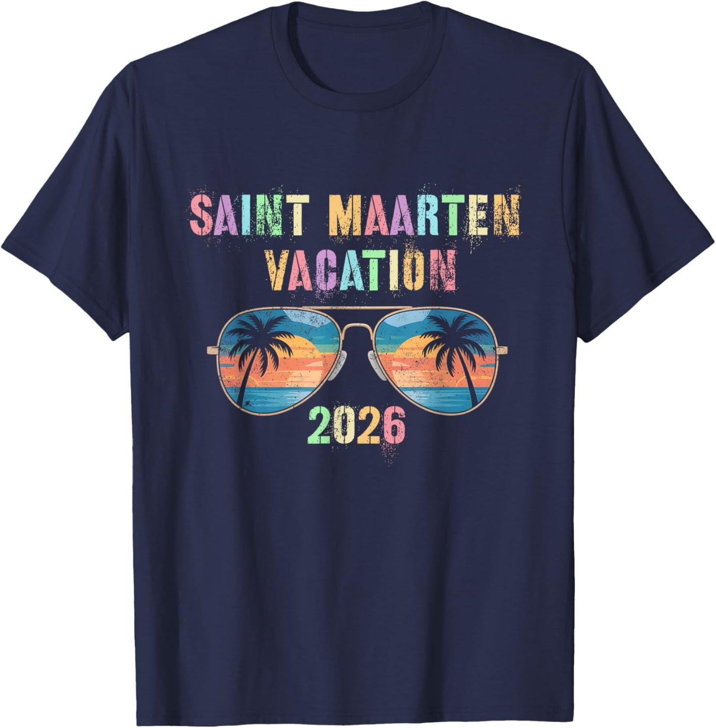 Vintage Saint Maarten Vacation 2026 Trip Beaching Vacay T-Shirt - T-Shirt | Navy