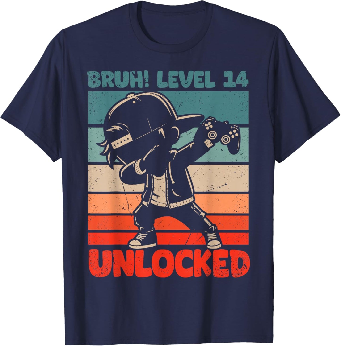 Bruh Level 14 Unlocked 14 Year Old 14th Birthday Dabbing Boy T-Shirt - T-Shirt | Navy