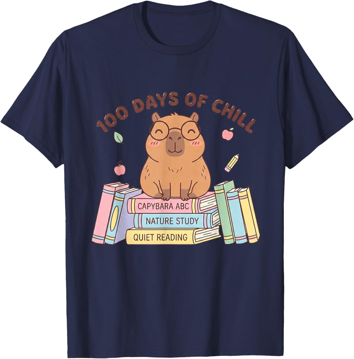100 Days of Chill Capybara 100 Days of School Teacher Kids T-Shirt - T-Shirt | Navy