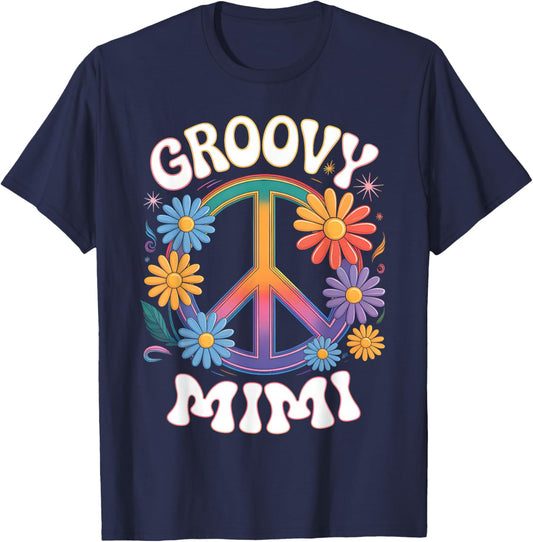 Groovy Mimi Floral Hippie Funny Mother's Day Mom Women T-Shirt - T-Shirt | Navy