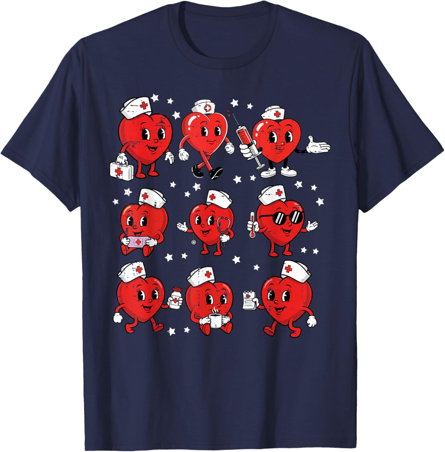 Valentines Day Heart Nurse Poses Vintage Scrub Top Women T-Shirt - T-Shirt | Navy