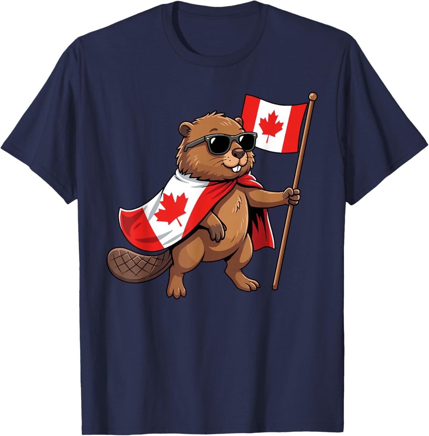 Canada Flag Beaver Men Women Kids Funny Canadian T-Shirt - T-Shirt | Navy