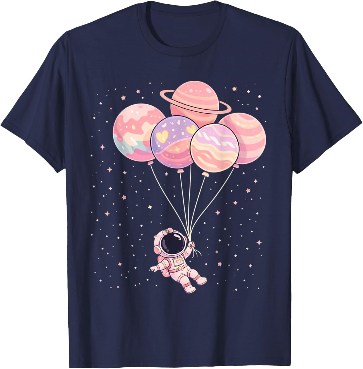 Cute Astronaut Planets Funny Space Lovers Kids Girls T-Shirt - T-Shirt | Navy