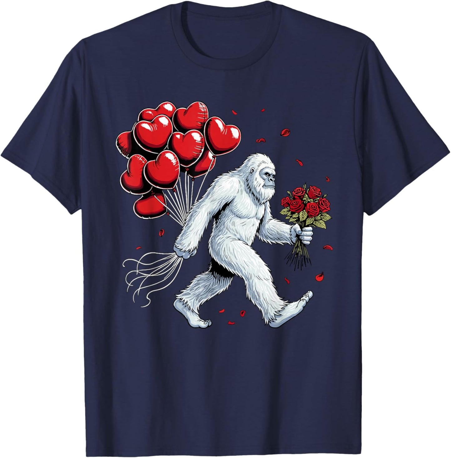 Yeti Valentines Day Funny Abominable Snowman Hearts Love T-Shirt - T-Shirt | Navy