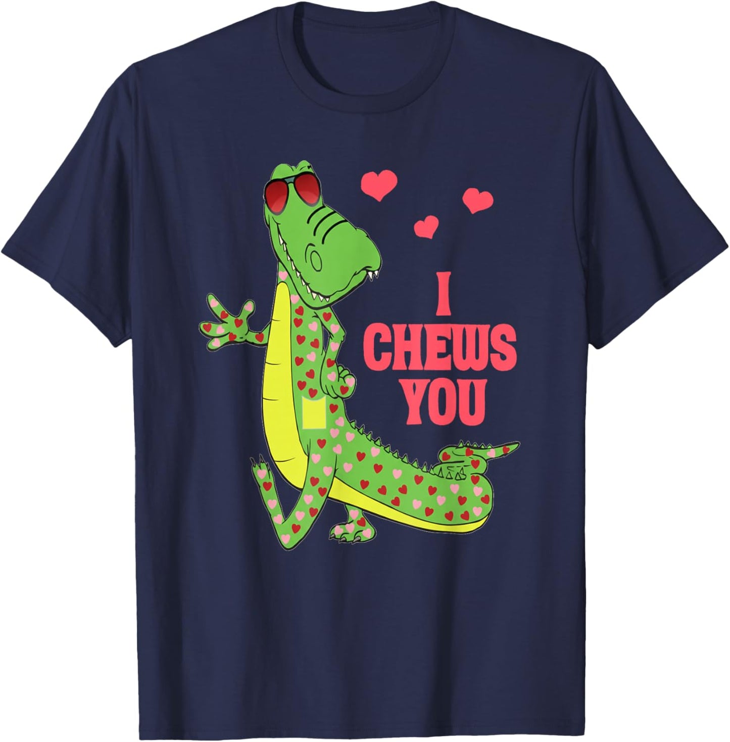 I Chews You Cute Valentine Alligator Love Design T-Shirt - T-Shirt | Navy