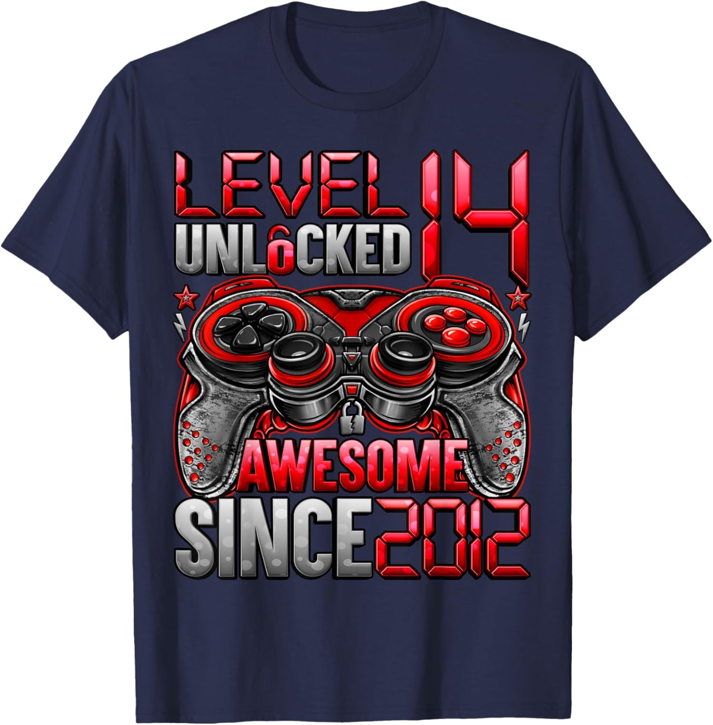 Level 14 Unlocked 14 Year Old Gifts Boys 14th Birthday Boy T-Shirt - T-Shirt | Navy
