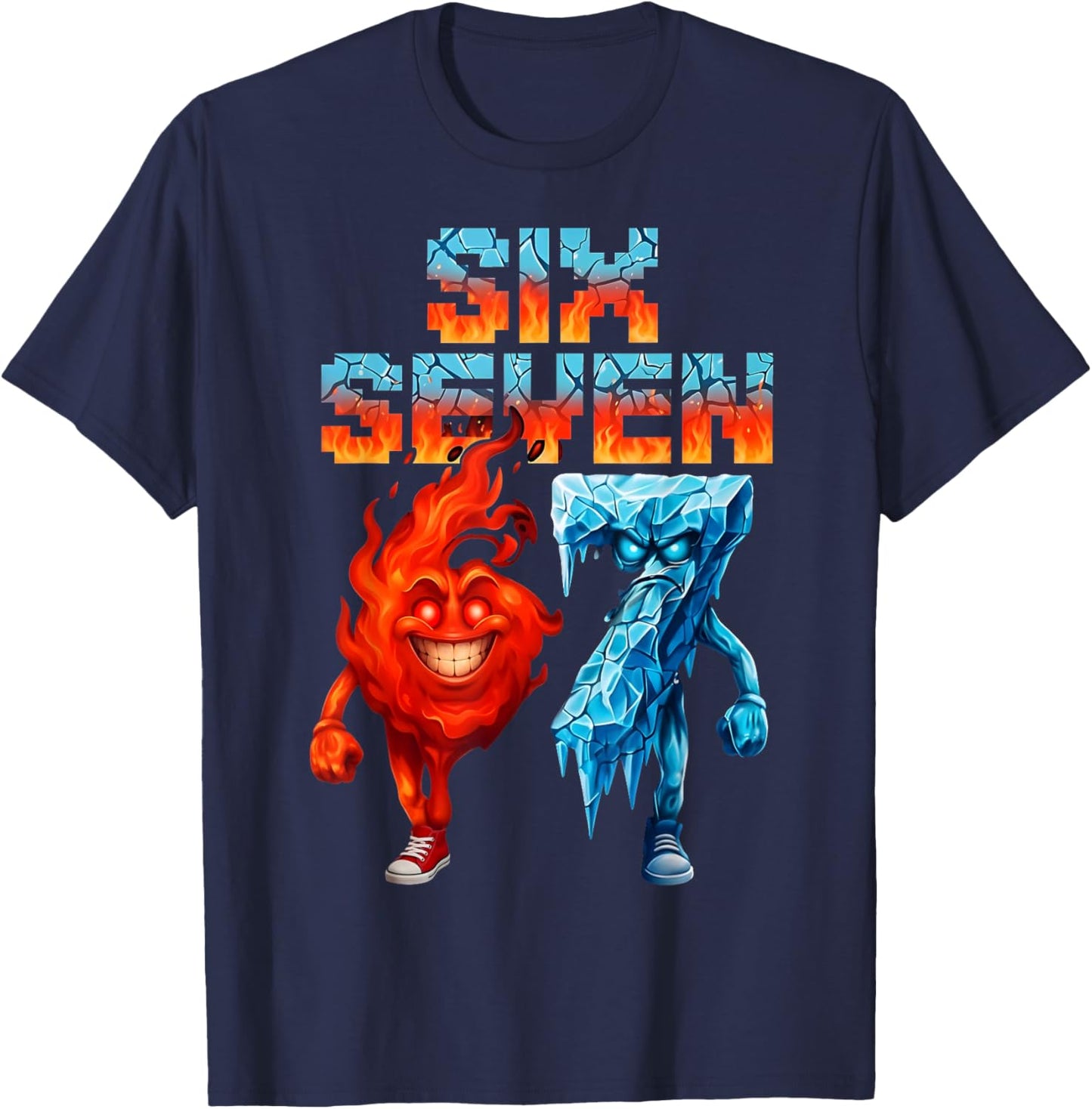 Funny Six Seven 67 Brainrot Meme Gift Teen Boys Kids T-Shirt - T-Shirt | Navy
