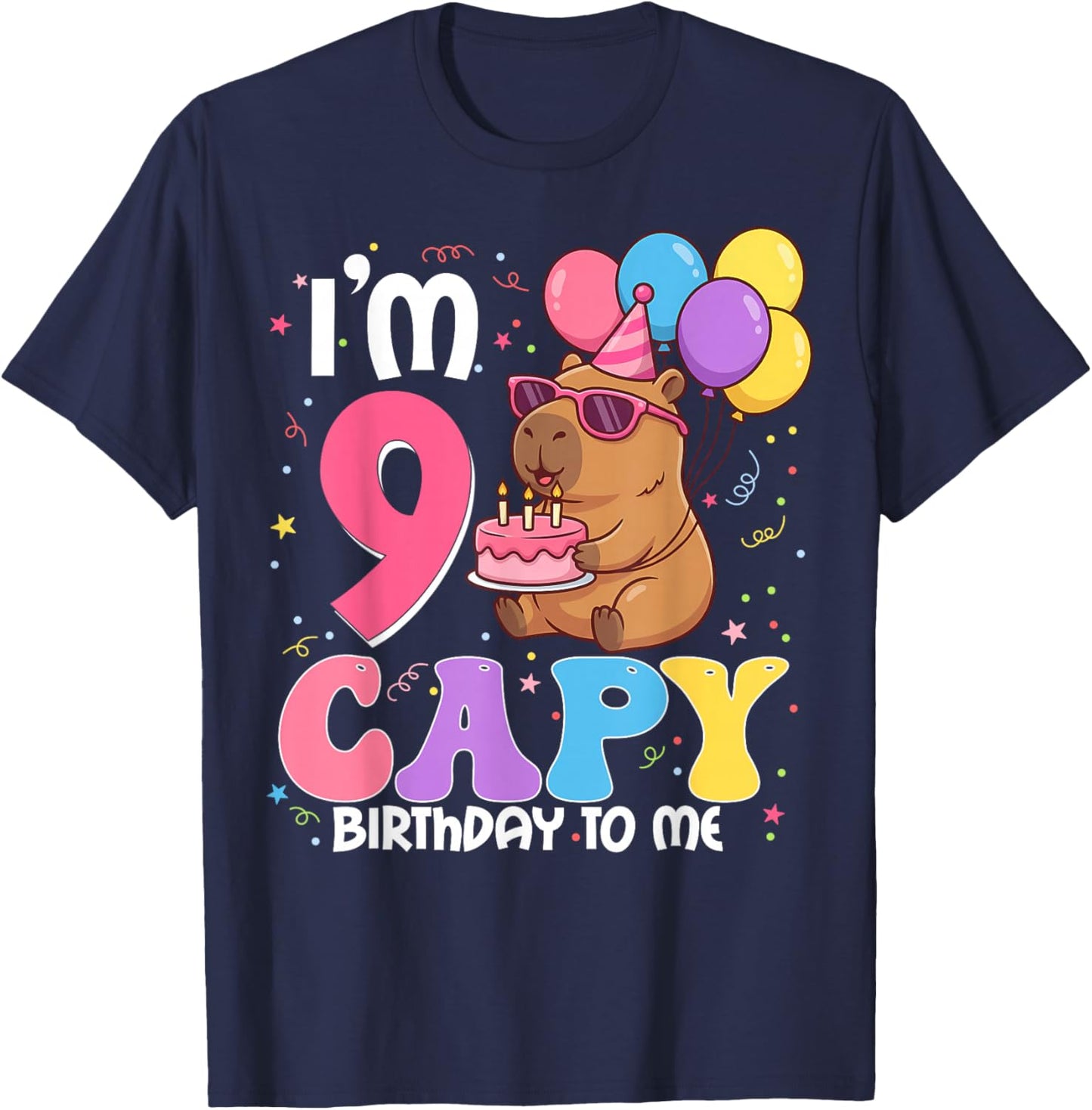 9 Years Old Capy Birthday to Me 9th Birthday Capybara T-Shirt - T-Shirt | Navy