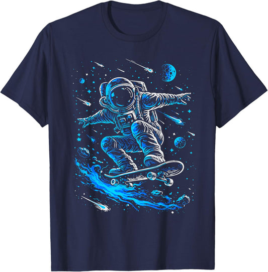 Skating Astronaut Skateboard Galaxy Planets Men Boys Space T-Shirt - T-Shirt | Navy