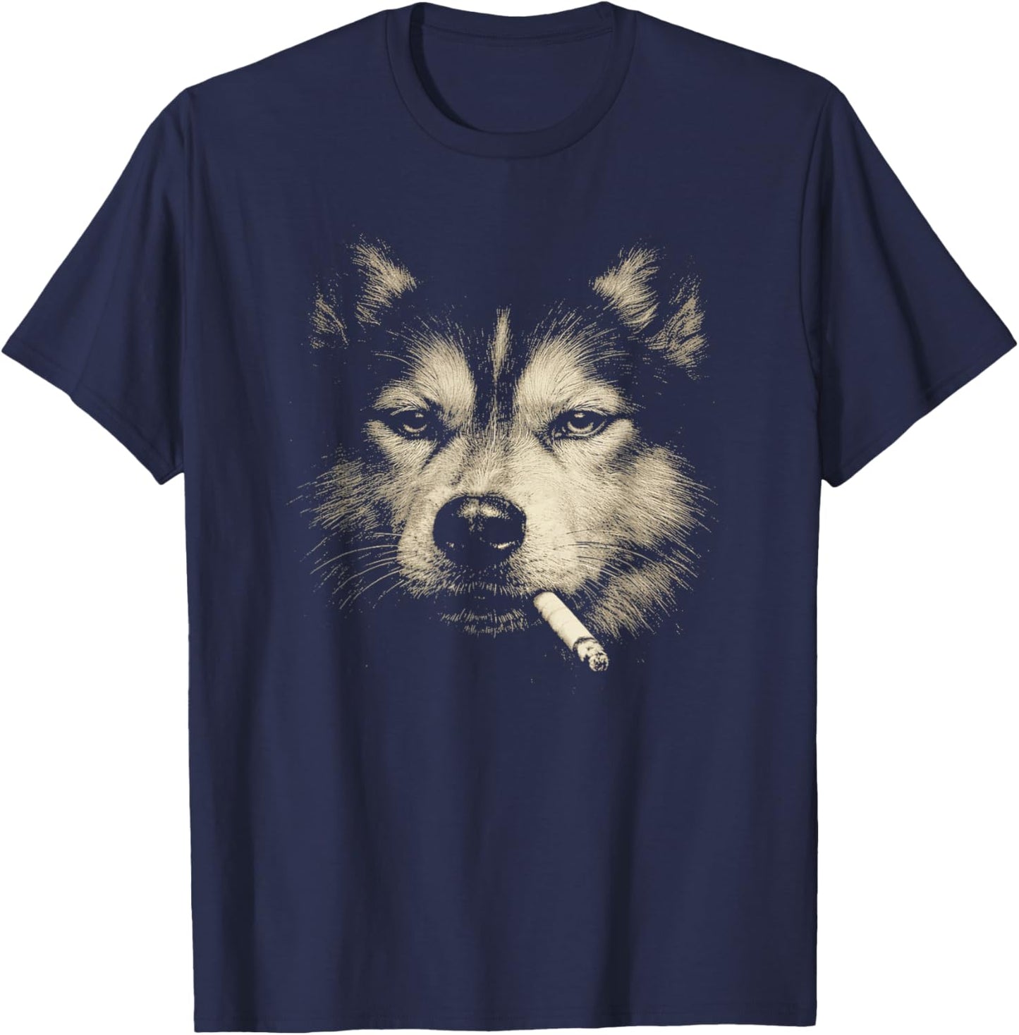 Dog Smoking Cigarette Funny Siberian Husky Meme T-Shirt - T-Shirt | Navy