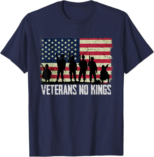 Veterans No Kings Shirt Vintage America Flag Veterans T-Shirt - T-Shirt | Navy