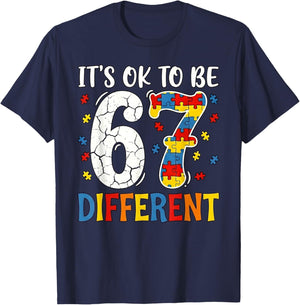 It's Ok to Be Different 67 Six Seven Puzzle Autism Awareness T-Shirt - T-Shirt | Navy