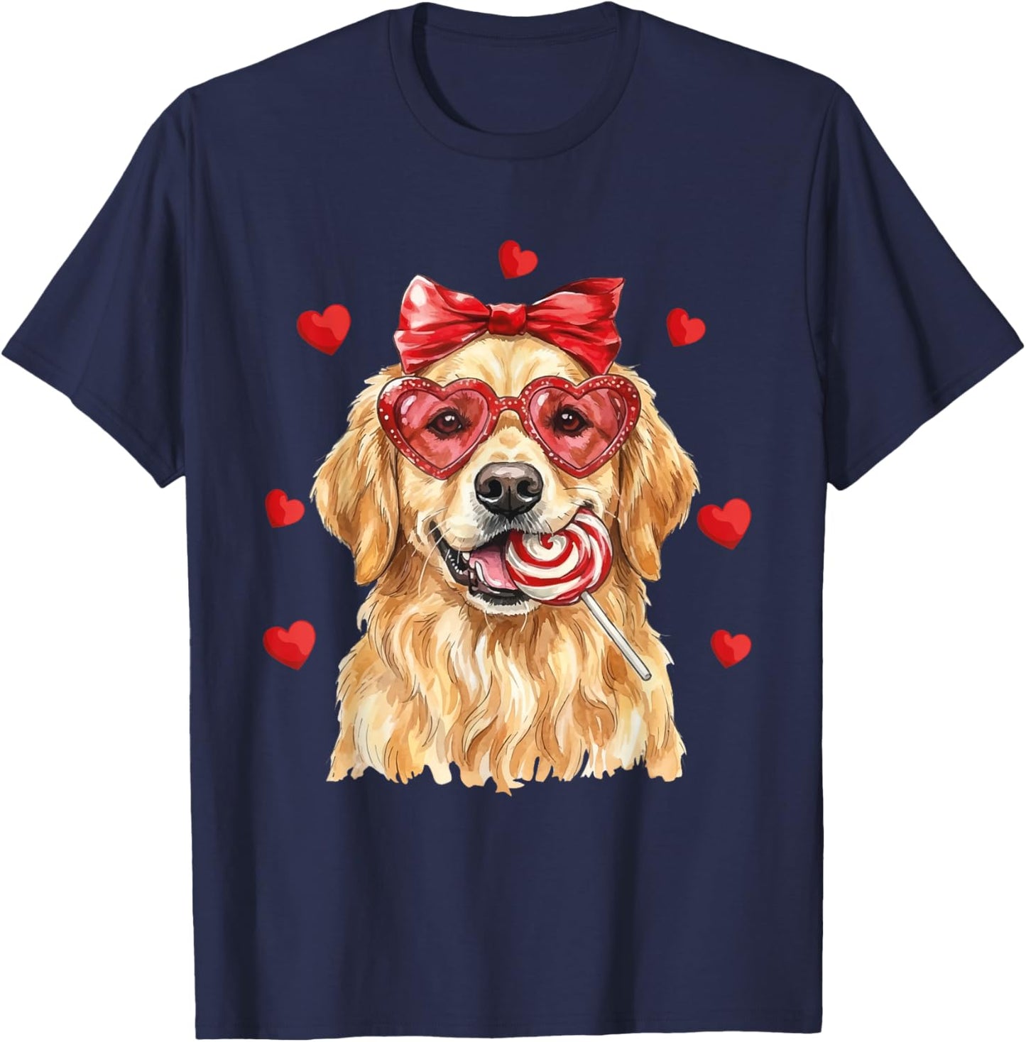 Cute Golden Retriever Valentine Heart Candy Valentines Day T-Shirt - T-Shirt | Navy
