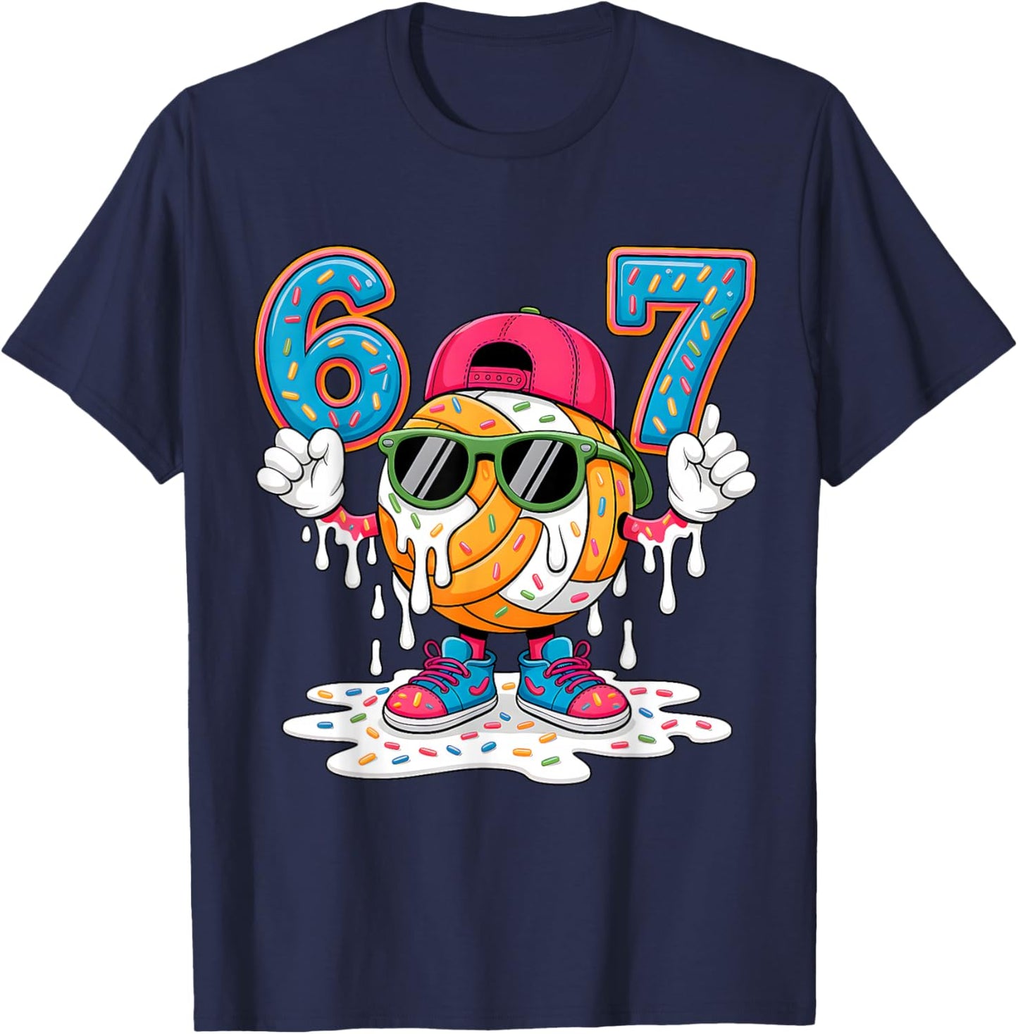67 Meme Six Seven 6 7 Meme Funny Basketball Ice Cream Drip T-Shirt - T-Shirt | Navy