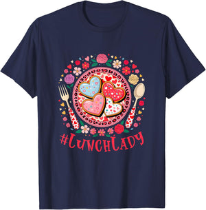 Lunch Lady Job Tools Valentine Hearts Floral Flowers Lover T-Shirt - T-Shirt | Navy