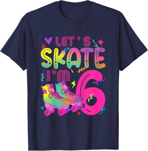 6th Roller Skate Birthday 6 Year Old Roller Skating Girl T-Shirt - T-Shirt | Navy
