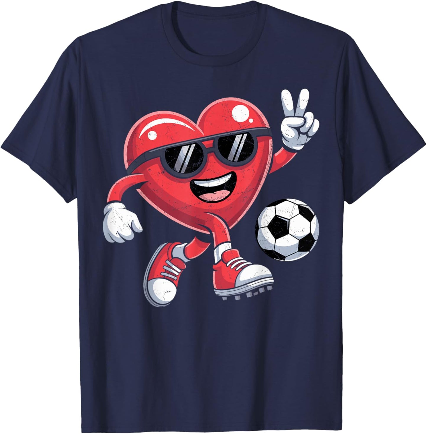 Valentines Day Heart Playing Soccer Boys Men Kids T-Shirt - T-Shirt | Navy