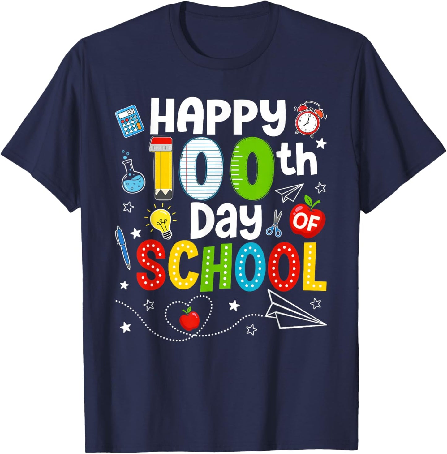 Happy 100th Day of School Teacher 100 Days of School Kids T-Shirt - T-Shirt | Navy
