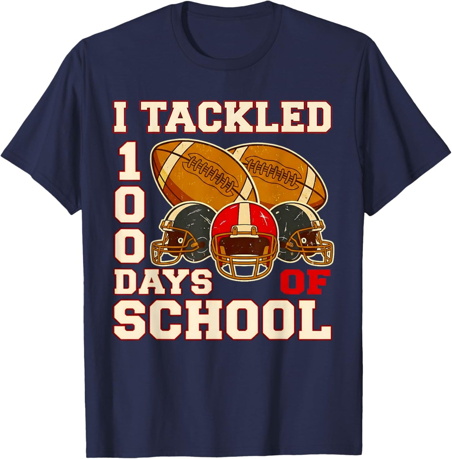 100 Days of School Football Boys Kids 100th Day of School T-Shirt - T-Shirt | Navy