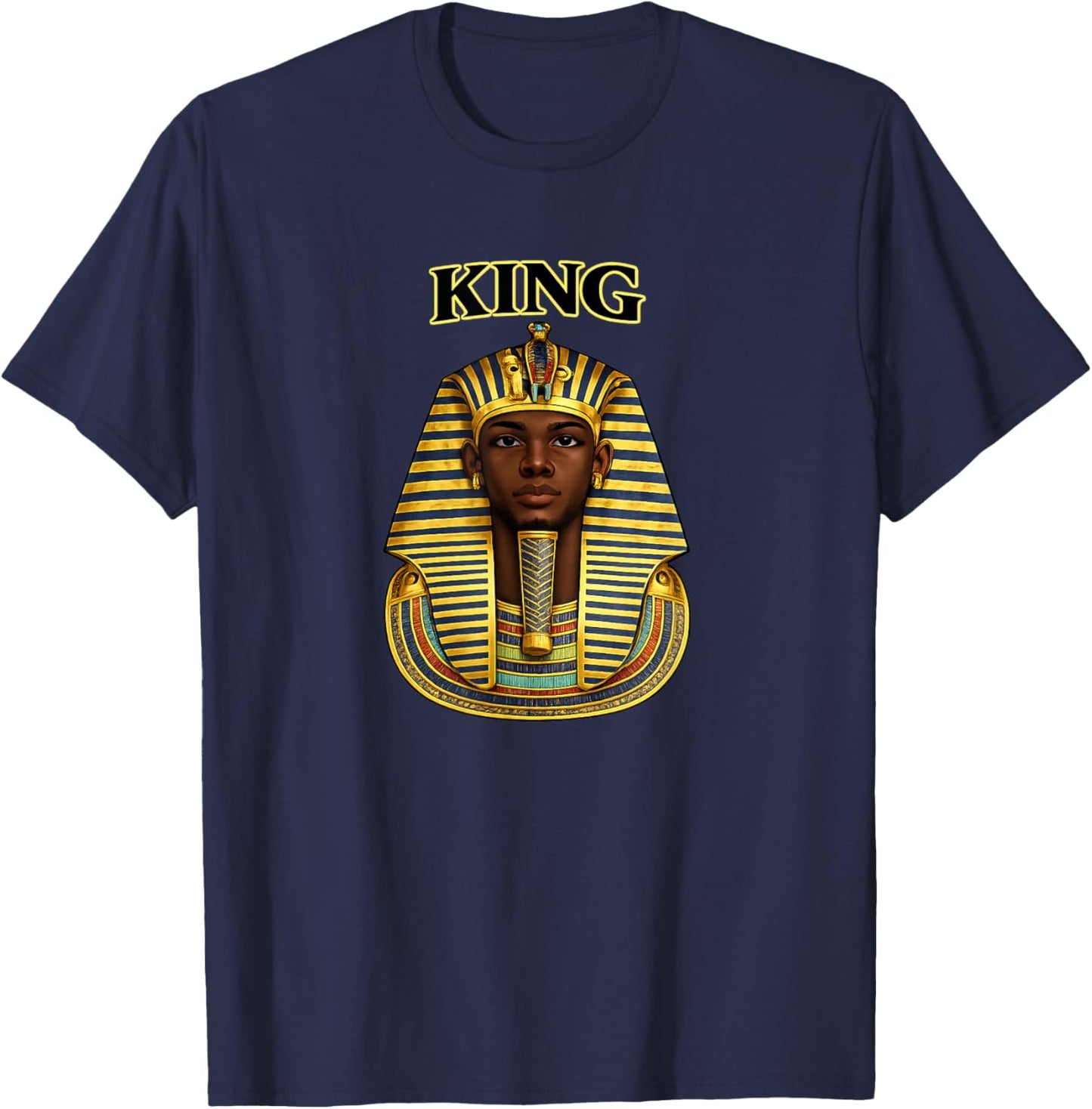 Black King African Royalty Egyptian Pharaoh Kemet Art T-Shirt - T-Shirt | Navy