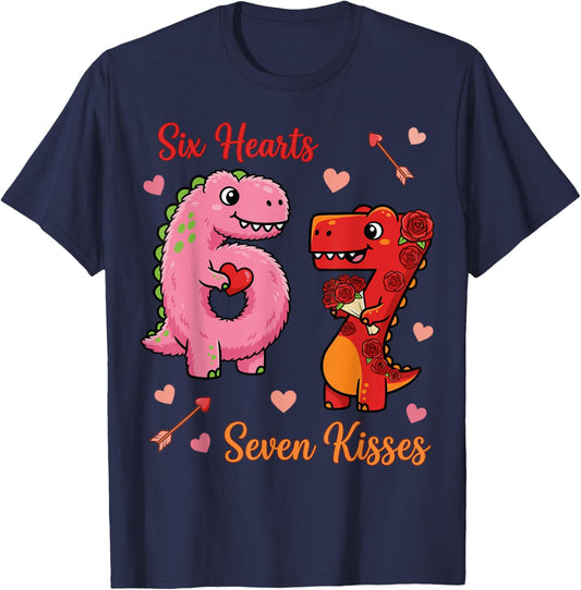 T-Rex Dino 67 Valentines Day boy Baby 6 7 Toddler Valentines T-Shirt - T-Shirt | Navy
