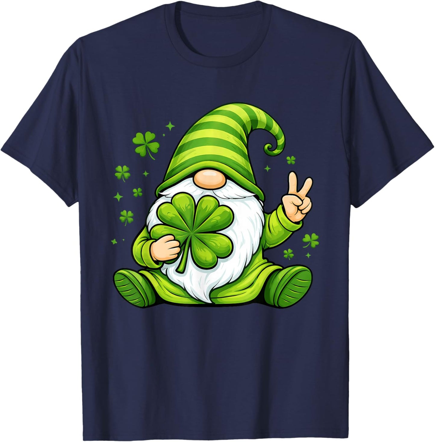 Cute Gnome with Lucky Shamrock St Patrick's Day Women Girls T-Shirt - T-Shirt | Navy